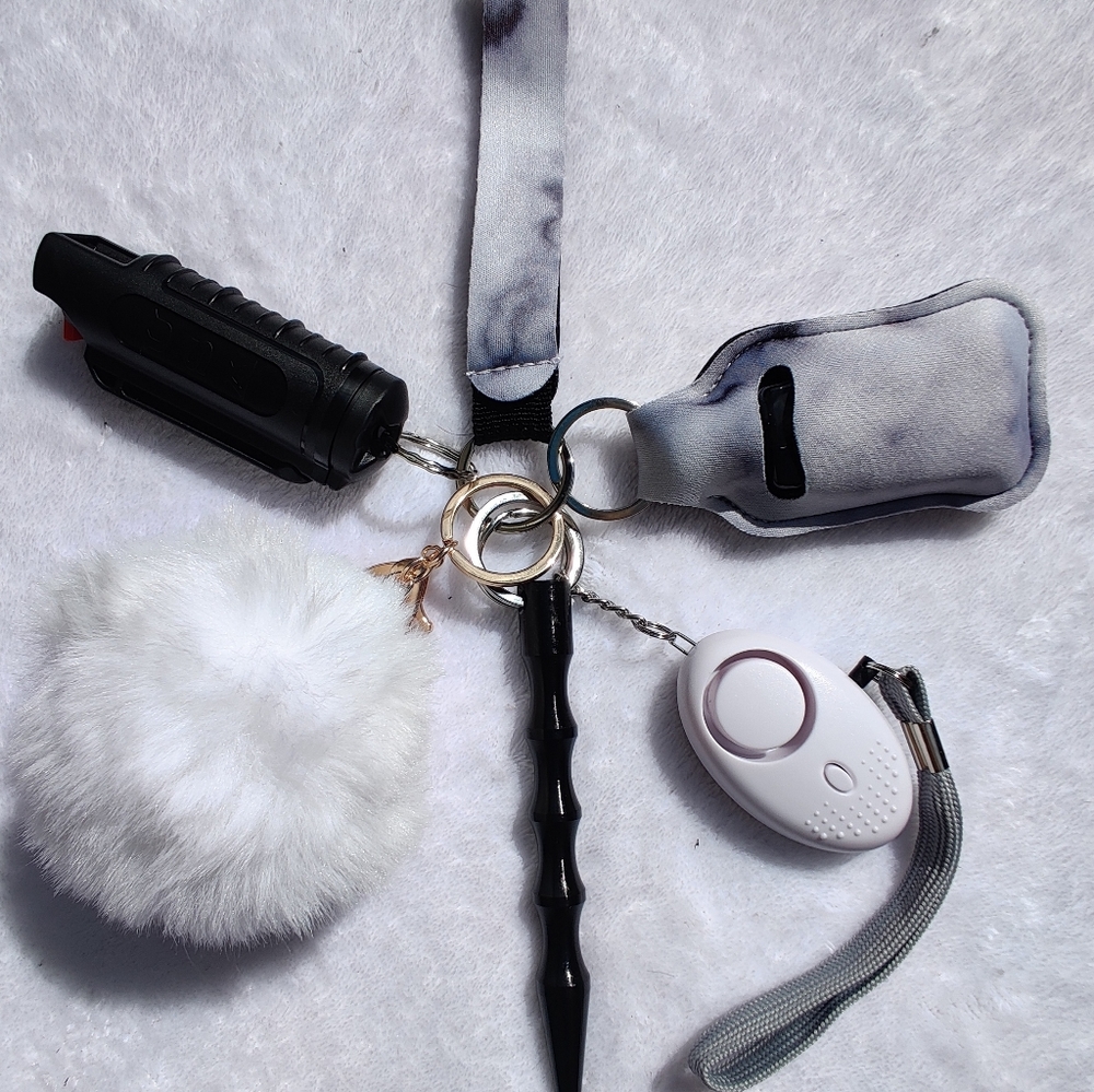 White Marble Safety Keychain